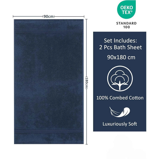 Bliss Kingdom Jumbo Bath Sheets 2-Pack – Extra Large 90x180 cm, 100% Combed Cotton, Soft & Absorbent Luxury Towels for Bathroom, Spa & Hotel Use
