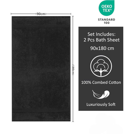 Bliss Kingdom Jumbo Bath Sheets 2-Pack – Extra Large 90x180 cm, 100% Combed Cotton, Soft & Absorbent Luxury Towels for Bathroom, Spa & Hotel Use