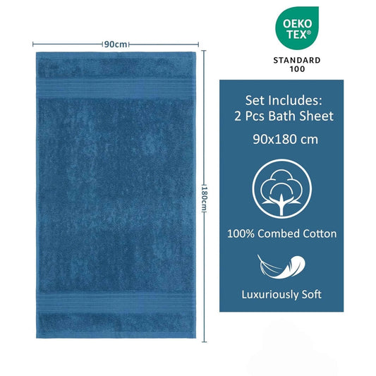 Bliss Kingdom Jumbo Bath Sheets 2-Pack – Extra Large 90x180 cm, 100% Combed Cotton, Soft & Absorbent Luxury Towels for Bathroom, Spa & Hotel Use