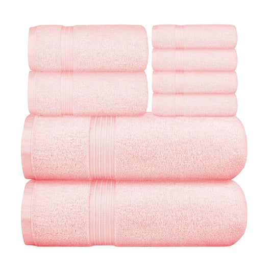 Bliss Kingdom 100% Combed Cotton 8-Piece Towel Set – Luxury Soft & Absorbent Bath Towels,  Hand Towels & Washcloths for Bathroom – Quick Dry, Durable & Gift Ready
