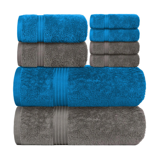 Bliss Kingdom 100% Combed Cotton 8-Piece Towel Set – Luxury Soft & Absorbent Bath Towels,  Hand Towels & Washcloths for Bathroom – Quick Dry, Durable & Gift Ready